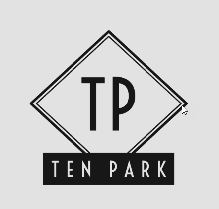 A black and white logo with the letters "TP" in a diamond shape and the words "TEN PARK" below it.